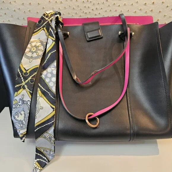 Kate Spade Arbor Hill Kyra Black Pink Leather Handbag Top Handle Tote - Picture 2 of 16